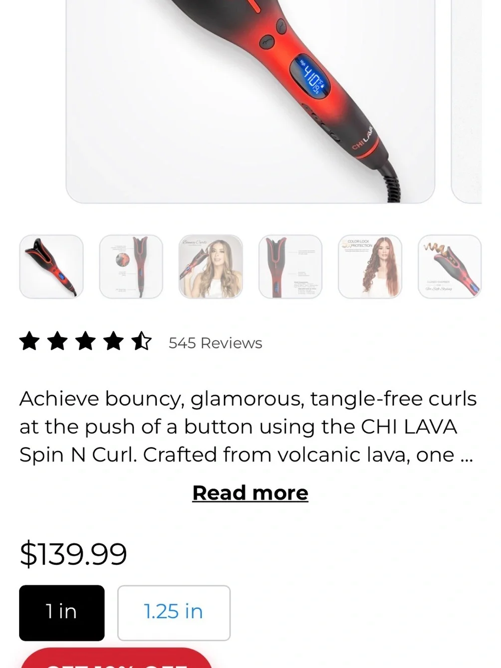 CHI Lava Pro Volcanic Curling Tool in Red and Black